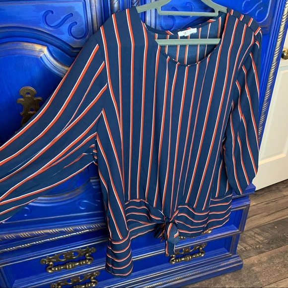 Maurices Tops - Maurices Stripe Navy Red Top Faux Tie Accent 1XL